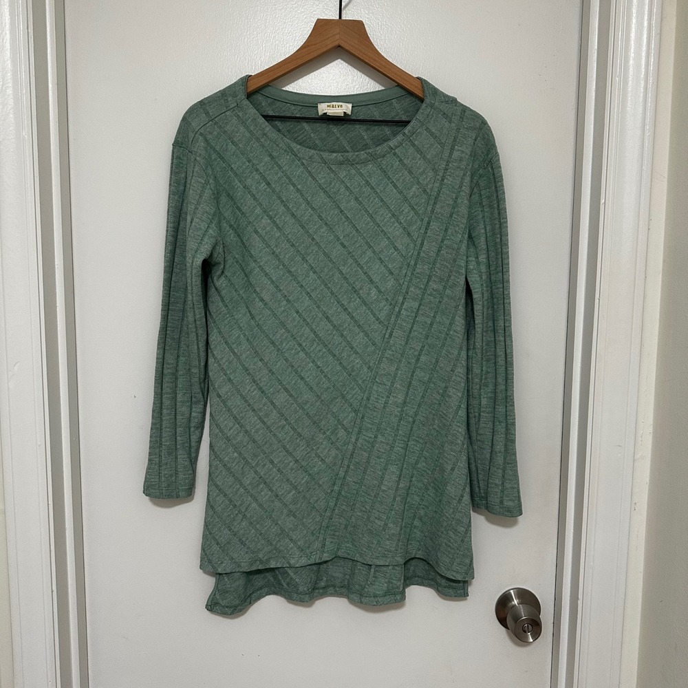 Maeve x Anthropologie | Green Diagonal Rib Knit Long Sleeve Tunic Top, S‎